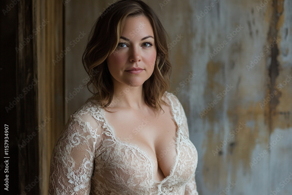 Fototapeta premium An average woman in a lace dress.