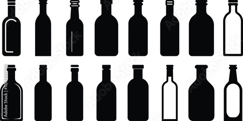 Bottle silhouettes set, glass pack of vector silhouette design, isolated background photo