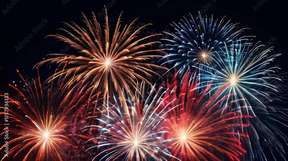 Big fireworks on a dark blue night background from the starry sky on New Years Eve Big fireworks on a dark blue night background from the starry sky on New Years Eve