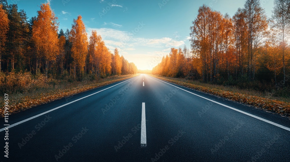 Fototapeta premium Scenic autumn road at sunset. (1)