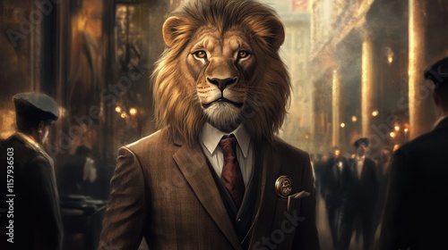 A Regal Lion in a Vintage Suit: Majestic Anthropomorphism in a 1920s Setting