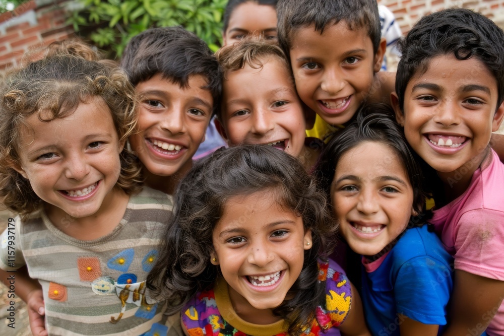Group of happy kids looking at camera smiling in a school garden. Group of happy kids looking at camera smiling in a school garden.