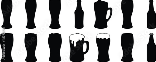 Beer silhouettes set, alcohol pack of vector silhouette design, isolated background