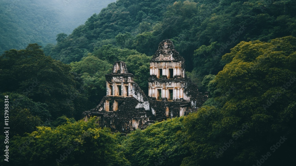 Ancient Ruins Surrounded by Lush Jungle Foliage Ancient Ruins Surrounded by Lush Jungle Foliage