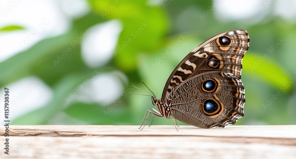 A close-up of a butterfly perched on a surface with a green background. A close-up of a butterfly perched on a surface with a green background.