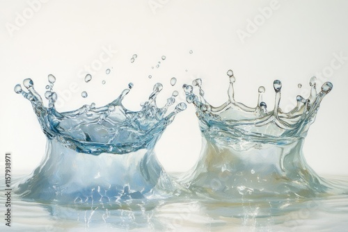 Two crown-shaped water splashes meet, creating a visually stunning and refreshing image. photo