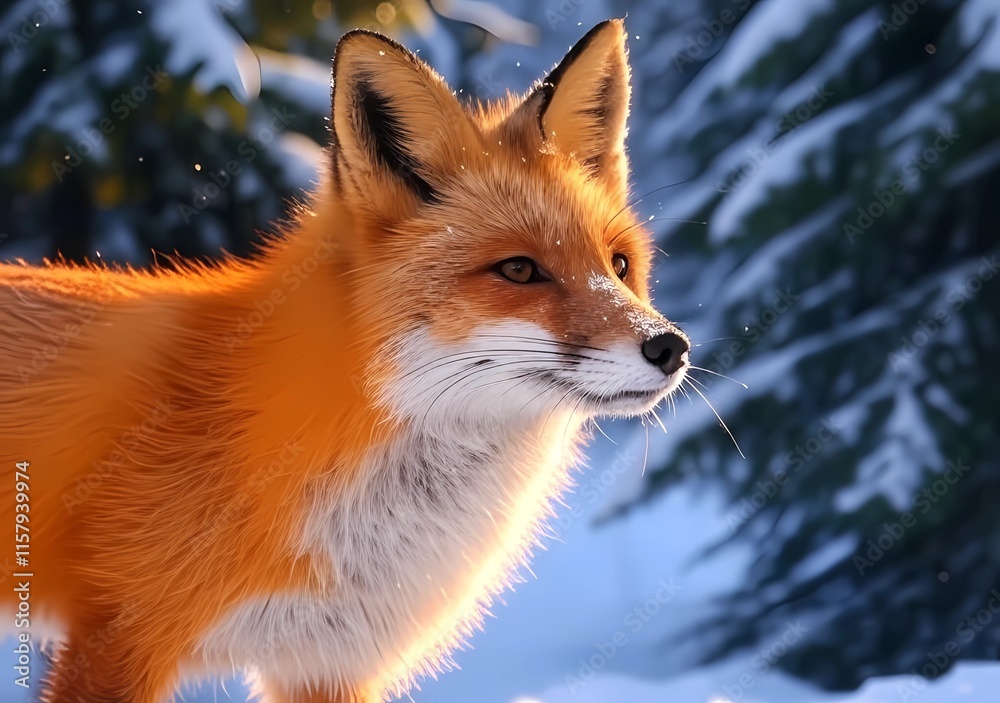 Fototapeta premium Graceful Red Fox in a Snowy Winter Forest