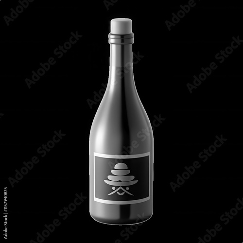 A sleek black bottle featuring a distinctive label with a minimalist design. It stands against a dark background, emphasizing its elegance.