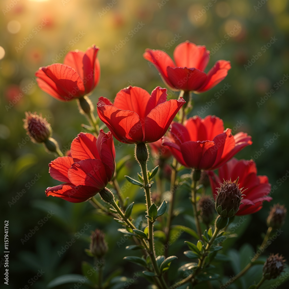 Vibrant red poppies in full bloom under sunlight, with blurred background. Ideal for nature, floral, or garden-themed designs. Generative AI Vibrant red poppies in full bloom under sunlight, with blurred background. Ideal for nature, floral, or garden-themed designs. Generative AI