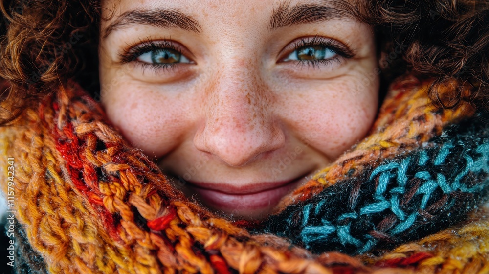 Person Close-Up with Colorful Scarf Person Close-Up with Colorful Scarf