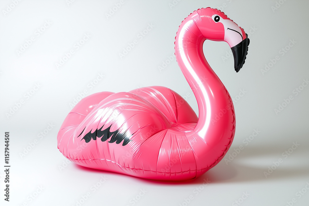 a bright pink flamingo inflatable on a white background a bright pink flamingo inflatable on a white background