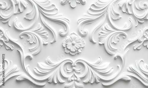 White 3D Stucco Pattern Background. Intricate Light Decorative Wallpaper.