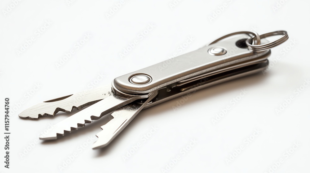Multi-tool keychain on a white isolated background. Multi-tool keychain on a white isolated background.