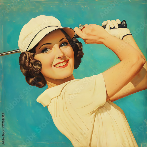 Retro Golf Woman Portrait with Vintage Charm