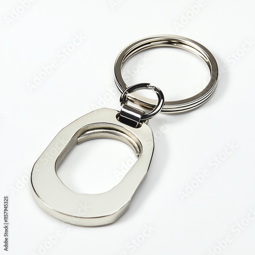 Metal keychain bottle opener on a white isolate background.
