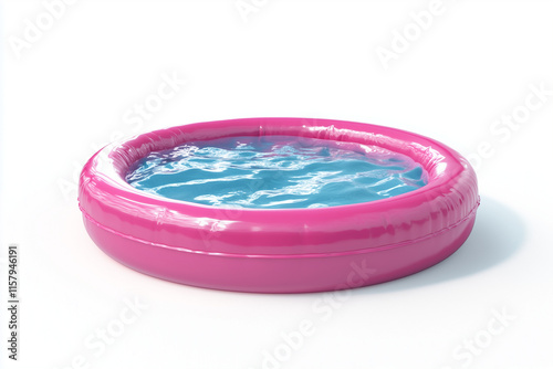 pink inflatable pool for kids with water photo