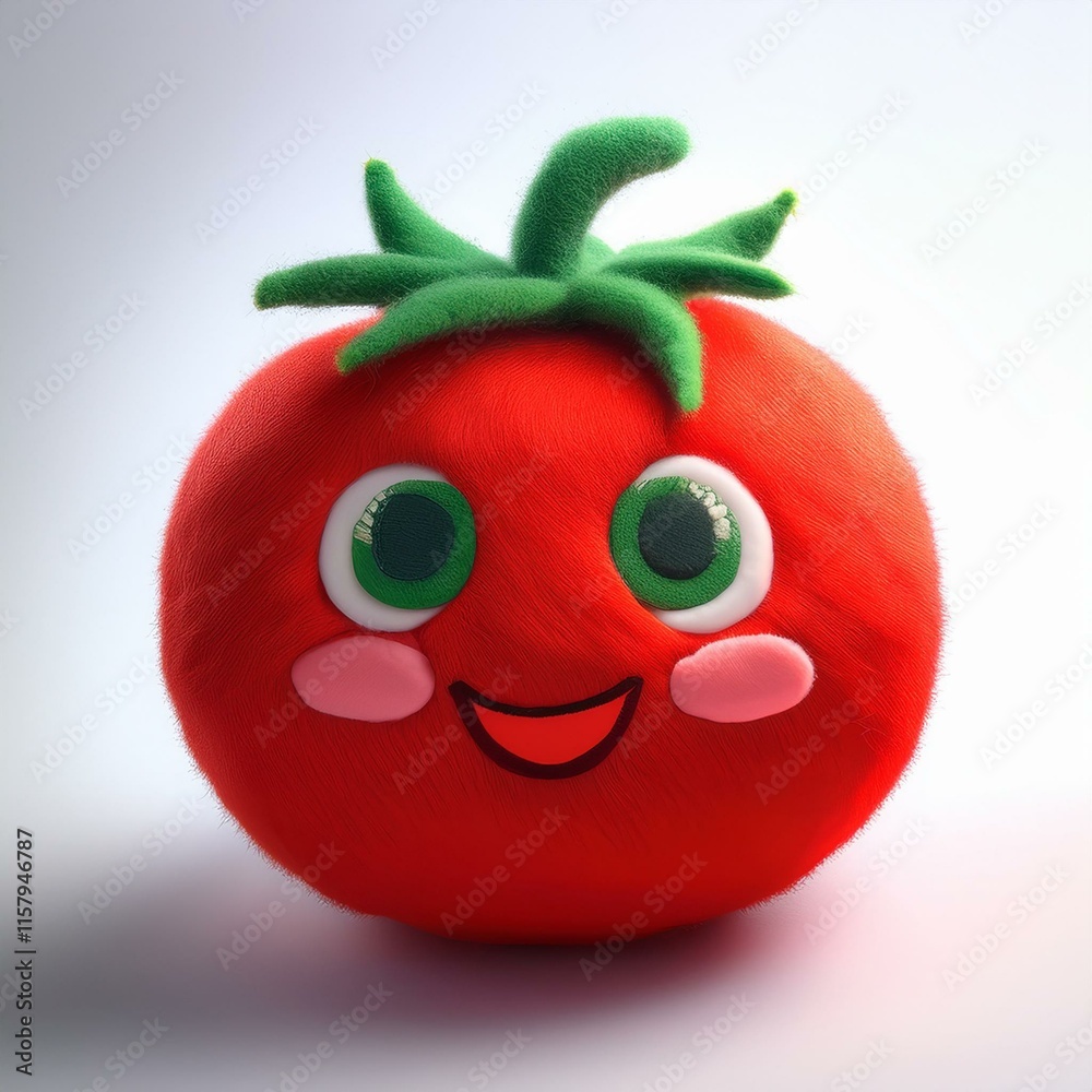 Obraz premium tomato, cartoonish, Kawaii, 3d fluffy icon, Felted, felt material on white background