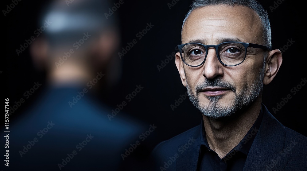 Obraz premium Portrait of a Man with Glasses, Serious Expression