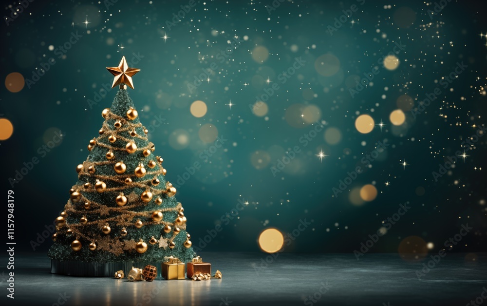 Generative AI of Illuminated Christmas Tree with Copy Space for Holiday Marketing Materials, Christmas Season Greetings, and Winter Campaign Designs