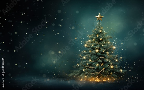 Obraz na płótnie Generative AI of Sparkling Christmas Tree with Golden Details for Holiday Greeting Cards, Winter Celebration Designs, and Seasonal Marketing Content w salonie
