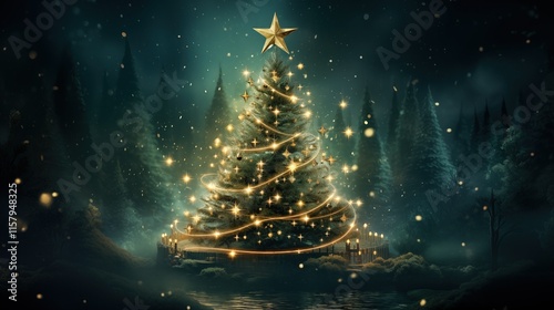 Obraz na płótnie Generative AI of Magical Christmas Tree in Enchanted Forest Setting for Winter Wonderland Scenes, Holiday Event Marketing, and Seasonal Digital Backgrounds w salonie