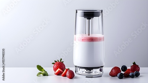 Mini blender, easy-clean blade system, pure white background--style raw photo