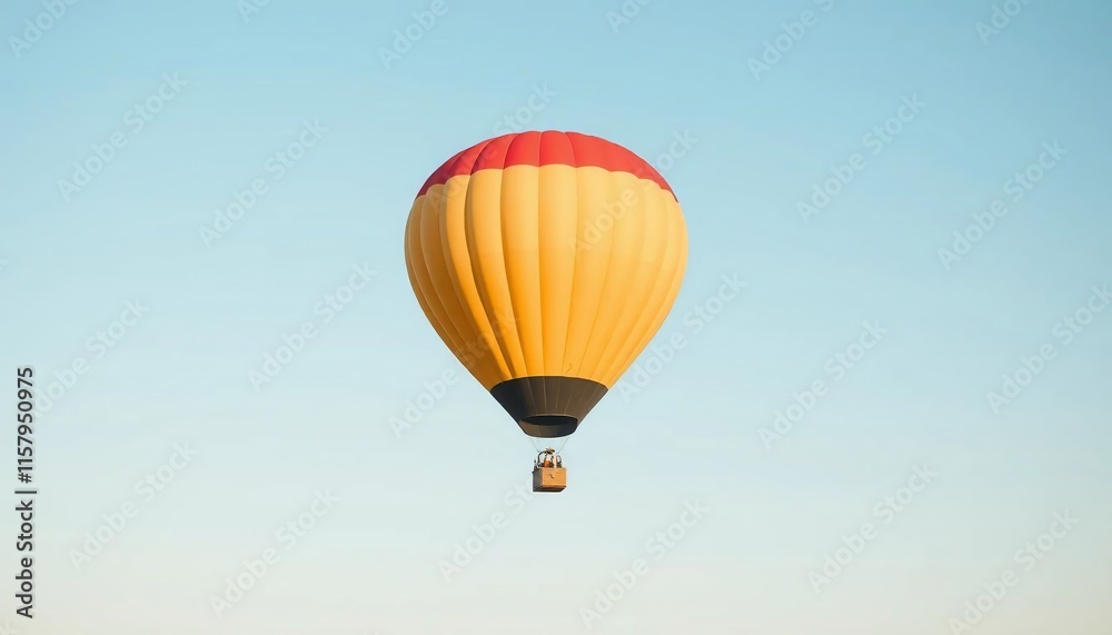 Obraz premium Hot Air Balloon Adventure Yellow Red and Black Flight in Clear Sky