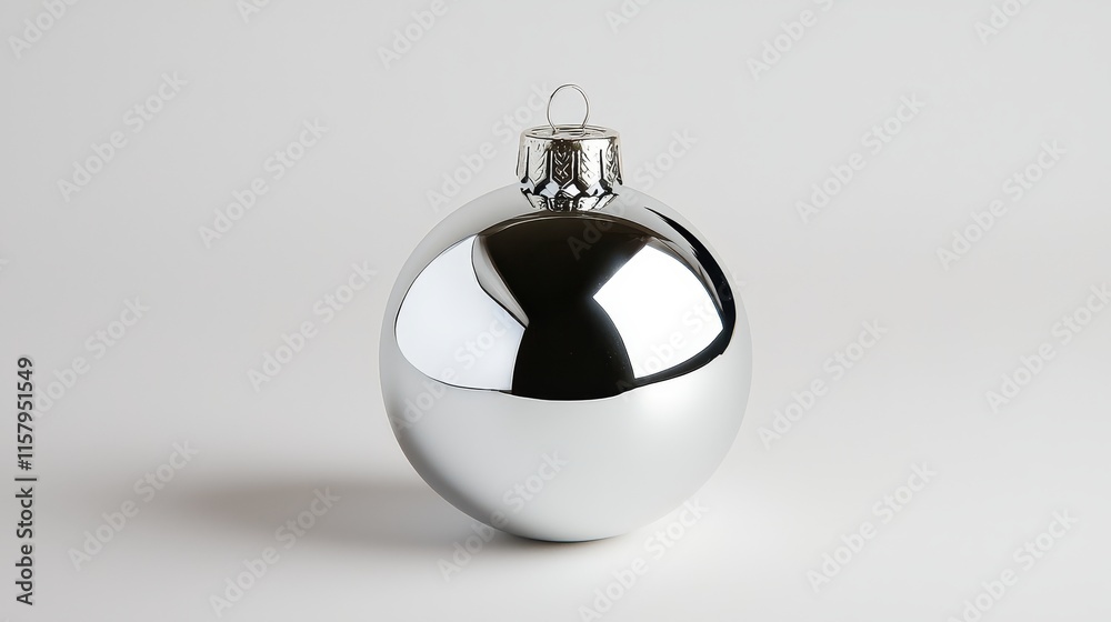 Silver Christmas ornament, polished surface, dynamic perspective, light reflections, isolated on white background Silver Christmas ornament, polished surface, dynamic perspective, light reflections, isolated on white background