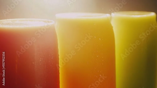 Obraz na płótnie Vibrant Fruit Juices Close Up with Natural Lighting w salonie