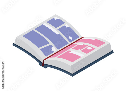 Comic book. Simple flat illustration in isometric view.
