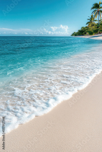 Ocean waves breaking on the tropical beach for vertical background