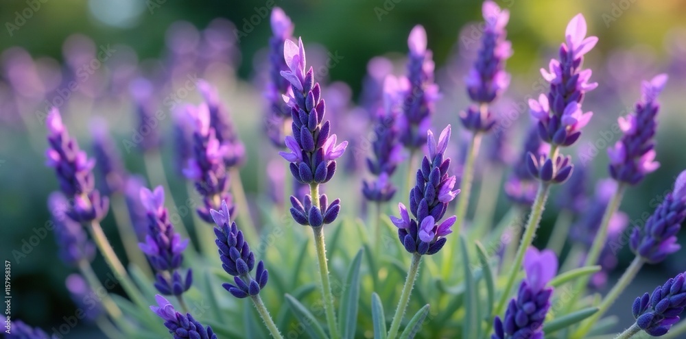 Fototapeta premium Lavender shrub with delicate, lacy leaves and stems, natural, botanical