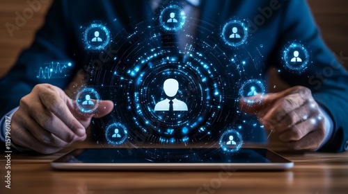 Wallpaper Mural HR professionals reviewing employee profiles on tablets, focus on digital screens with biometric data and analytics. HR Technology, Employee Management, Analytics Torontodigital.ca