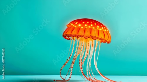 Vibrant web banner featuring a Portuguese man o war on a blue backdrop, ideal for marinethemed promotions. photo