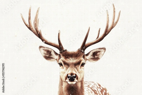 Elegant illustrated deer with prominent antlers suitable for artistic mock up or design applications. Generative AI photo