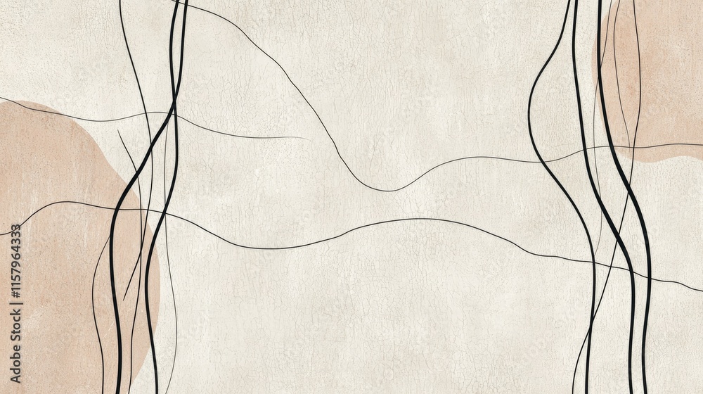 Abstract beige background with minimalist black lines and shapes. Abstract beige background with minimalist black lines and shapes.