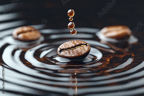 Coffee Bean Dropping Into Dark Liquid Creating Ripples photo