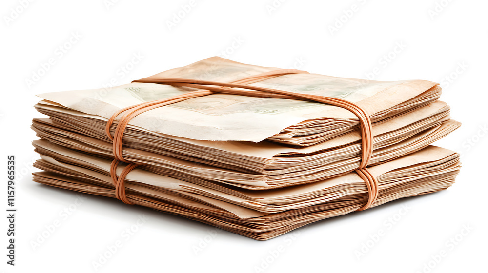 Stack of cash bundles secured with rubber bands, symbolizing wealth and finance Stack of cash bundles secured with rubber bands, symbolizing wealth and finance