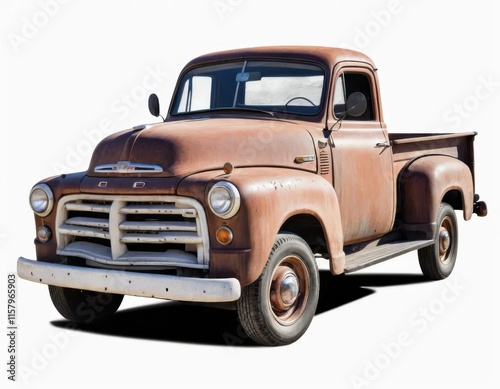 rustic vintage pickup truck on white background photo