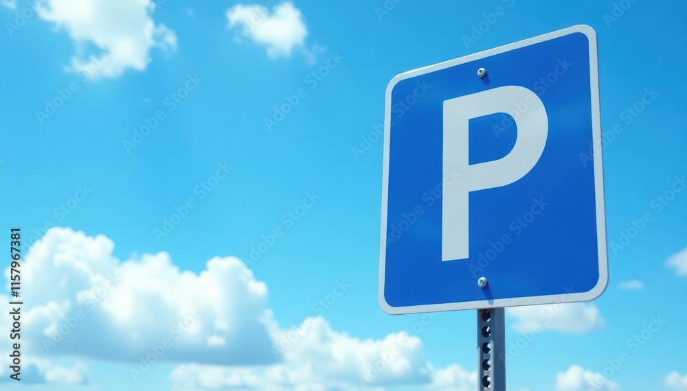 Sharp focus blue parking sign set against cloudless azure , travel, azure Sharp focus blue parking sign set against cloudless azure , travel, azure
