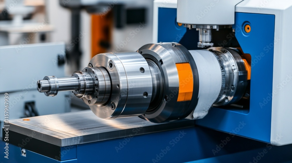 Fototapeta premium High-Precision Industrial CNC Machine with Advanced Tooling for Precision Engineering and Manufacturing Applications in a Modern Workshop Environment