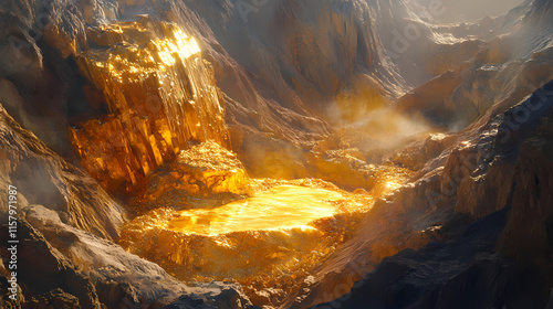 Signifies exploration, extraction, and processing of gold-bearing ores. Auriferous. Illustration