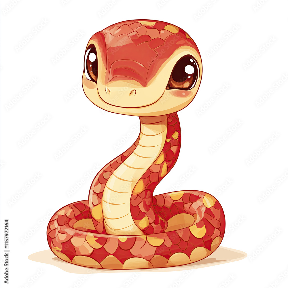 Generative Ai of Adorable Baby Snake With Big Eyes Isolated on White With Clipping Path Cutout for Festive Character Design, Chinese New Year PNG, and Year of Snake Marketing