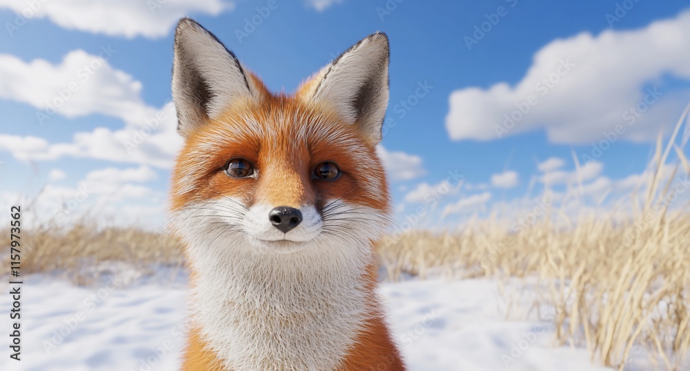 Obraz premium A realistic depiction of a fox in a snowy landscape.