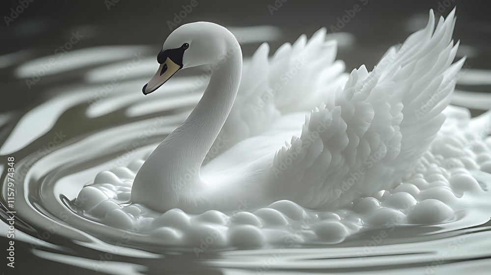 Obraz premium Elegant white swan gracefully floats on calm, swirling water.