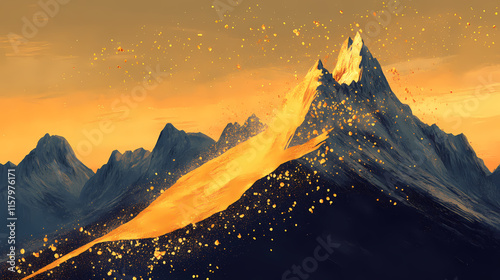 Goutte d'or sur une montagne. Auriferous. Illustration