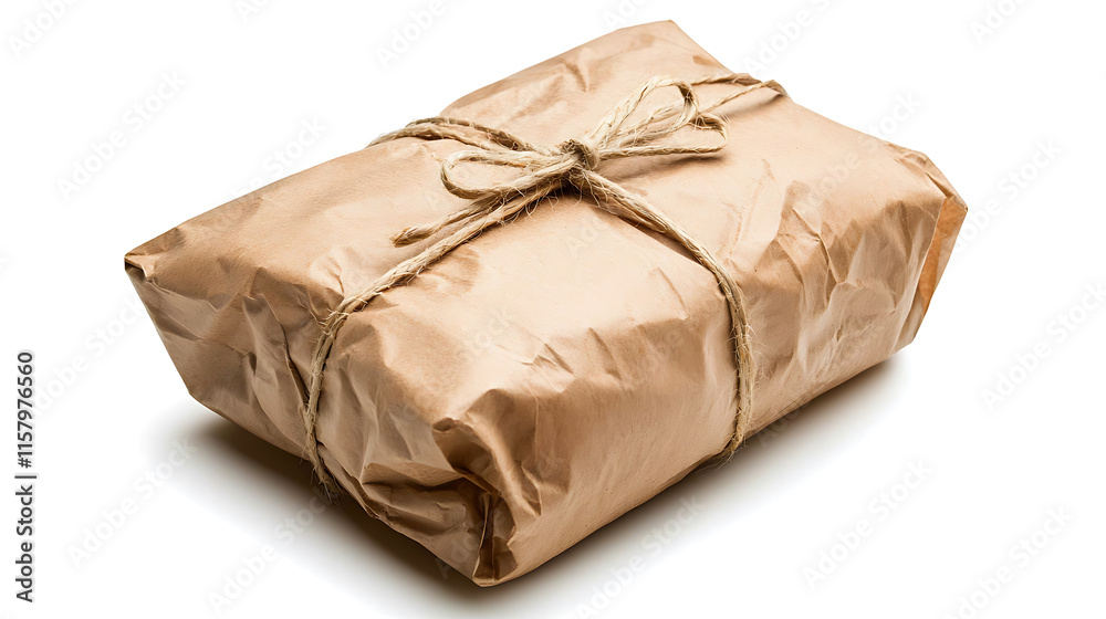 Obraz premium Wrapped package tied with twine, perfect for gifts or deliveries