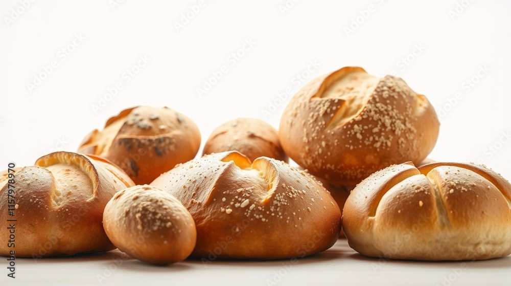 Freshly Baked Assortment of Golden Brown Bread Rolls with Sesame Seeds Freshly Baked Assortment of Golden Brown Bread Rolls with Sesame Seeds