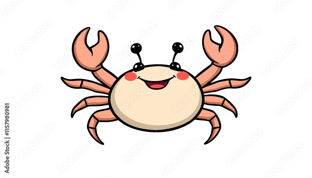 Happy Crab Cartoon Illustration: This adorable cartoon crab with a big smile and cheerful eyes is perfect for adding a touch of whimsy to your designs. Its simple. Happy Crab Cartoon Illustration: This adorable cartoon crab with a big smile and cheerful eyes is perfect for adding a touch of whimsy to your designs. Its simple.