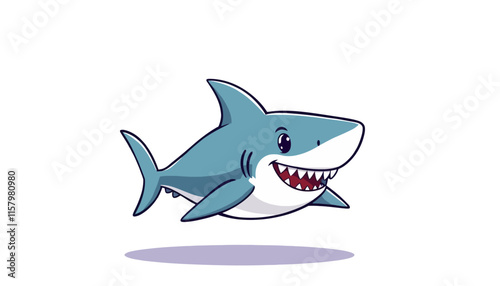 A cartoon shark swims aggressively forward showing sharp teeth and a grin.